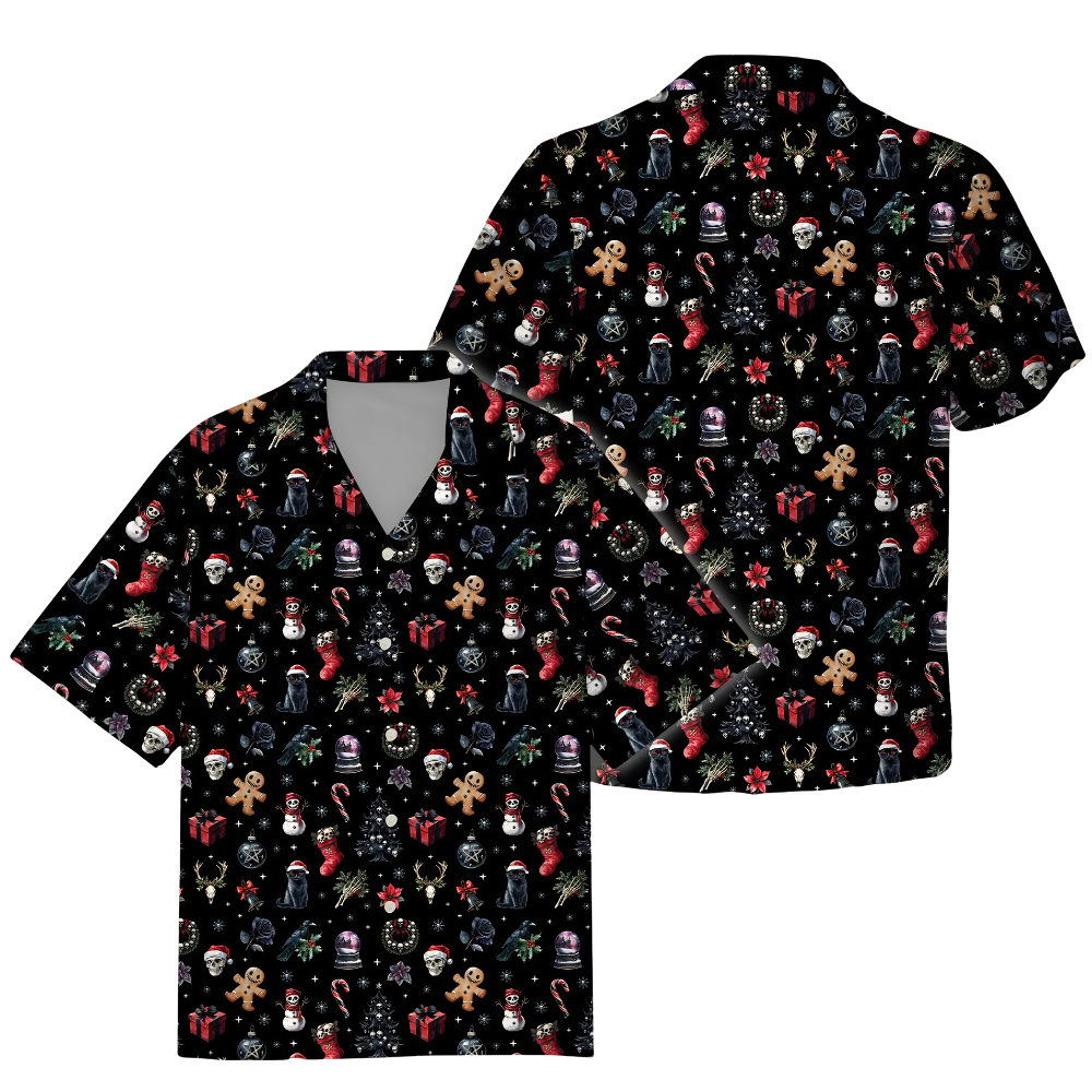 Skull Christmas Black Hawaiian Shirt For Men, Christmas Hawaiian Shirt HE0802