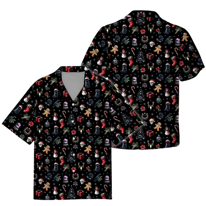 Skull Christmas Black Hawaiian Shirt For Men, Christmas Hawaiian Shirt HE0802