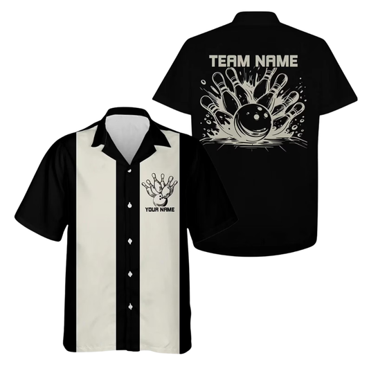Custom Black Beige Retro Bowling Hawaiian Shirt For Men Women, Custom Retro Bowling Team Shirt BE0232