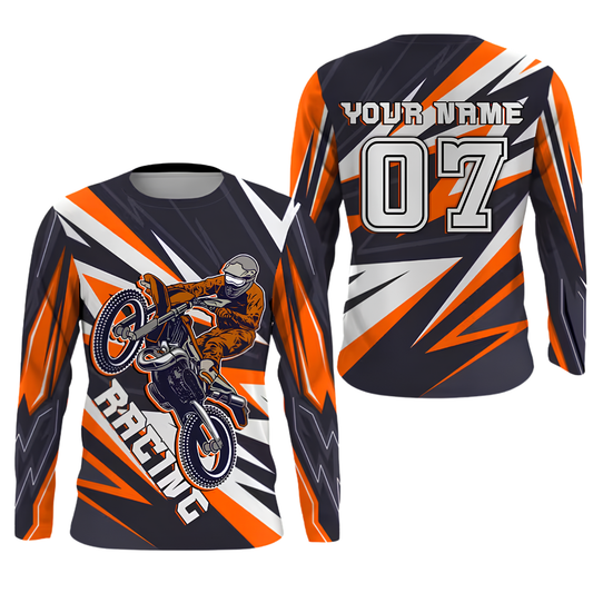 Custom Orange Rider Motocross Long Sleeve Jersey Mens, Custom Racing Dirt Bike Shirts MZ0149