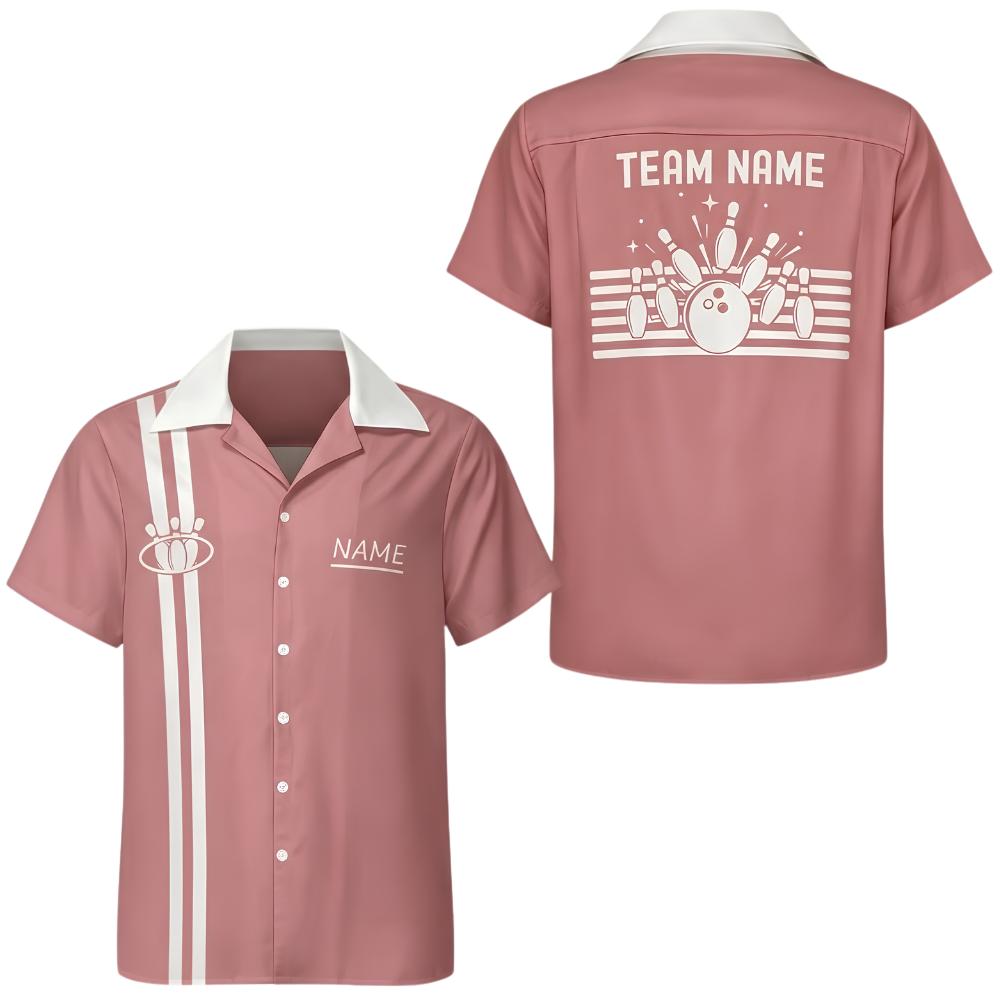 Custom Pink Vinatge Bowling Hawaiian Shirt For Men Women, Custom Vintage Bowling Team Shirt BE0255