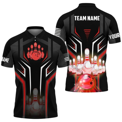 Custom Team Black And Red Bowling Polo Shirt For Men, Custom Bowling Team Shirt BZ0865