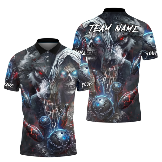 Skull And Wolf Custom Mens Bowling Polo Shirt, Custom Team Skull Bowling Shirt BZ1039