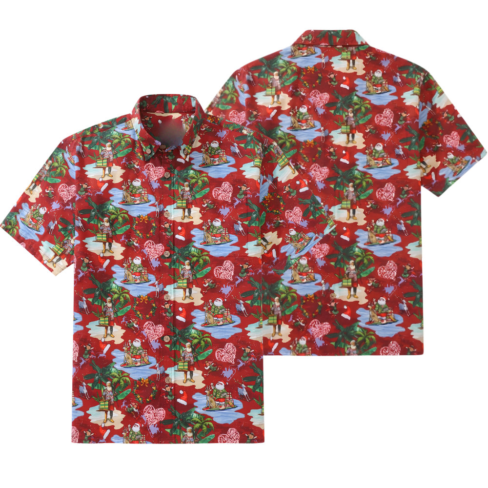 Tropical Santa Hawaiian Shirt Mens, Christmas Hawaiian Shirt HE0849