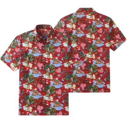Tropical Santa Hawaiian Shirt Mens, Christmas Hawaiian Shirt HE0849