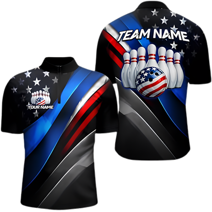 American Flag Custom Neon Bowling Jersey For Men, Custom Patriotic Bowling Team Shirts BZ0878