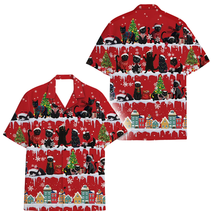 Black Cat Christmas Hawaiian Shirt For Men Women, Xmas Cat Lover Hawaiian Shirt HE0865