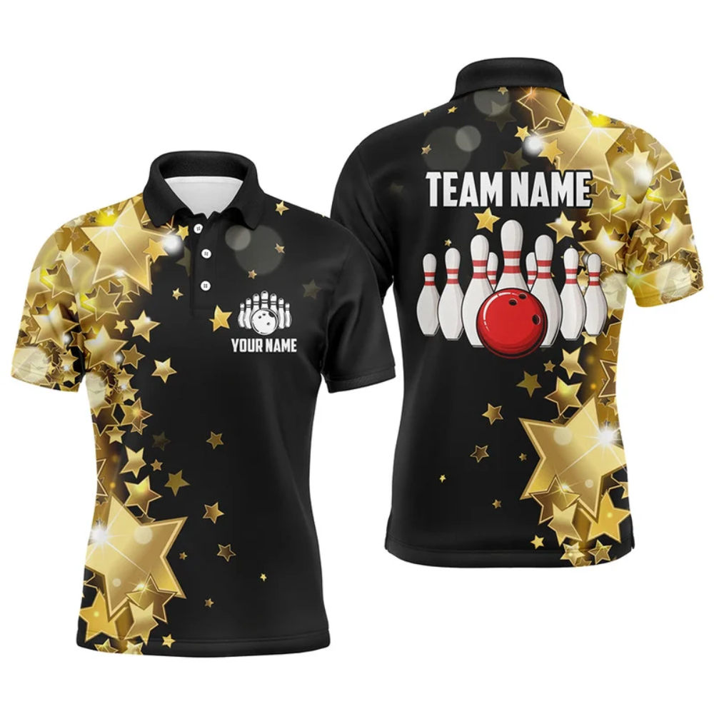 Custom Star Pattern Bowling Mens Polo Shirt, Custom Team Bowling Shirts BZ0842