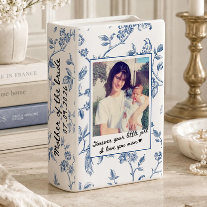 Forever Your Little Girl Custom Photo Mother of The Bride Ceramic Book Vase, Custom Wedding Book Vase For Mother Of The Bride WD0635