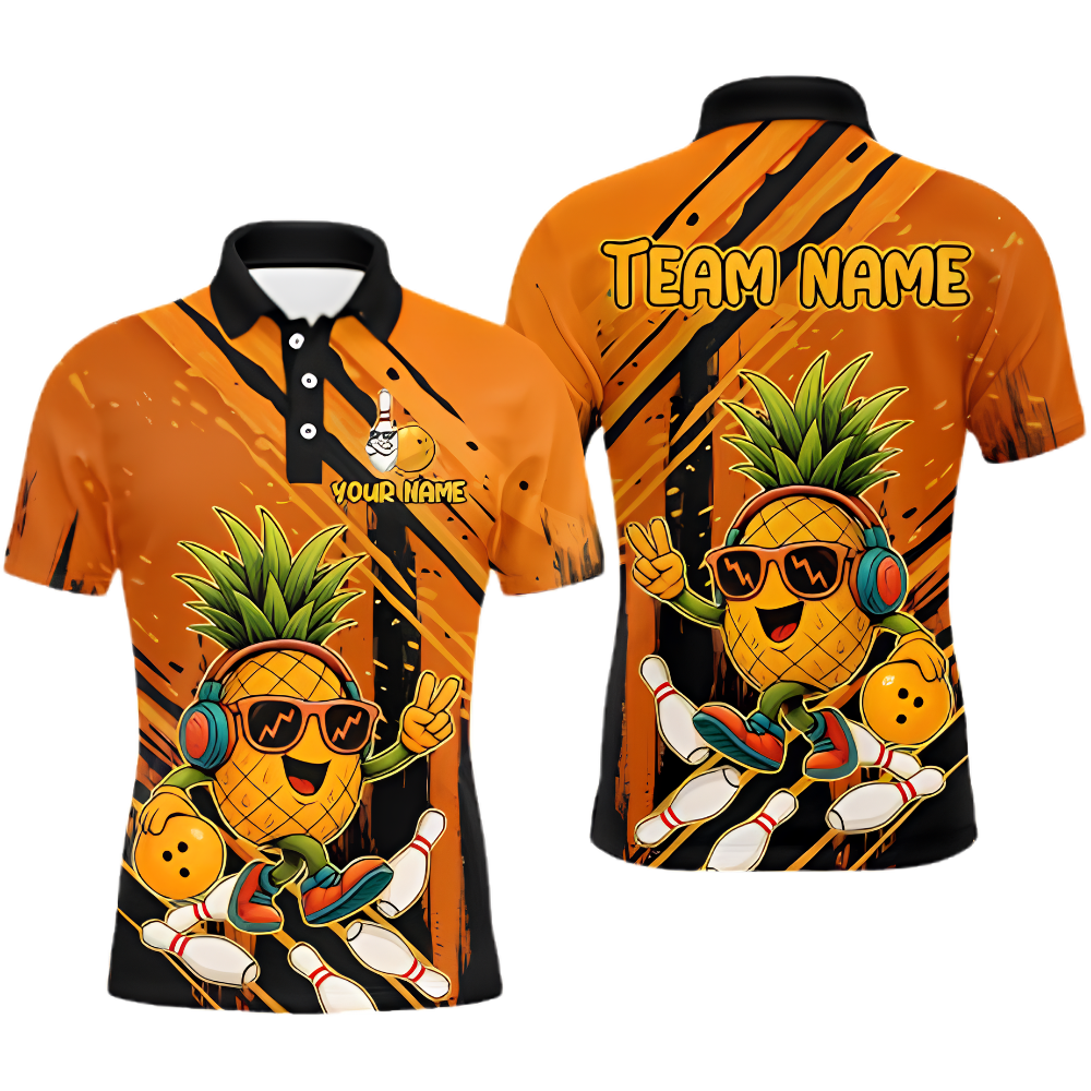 Funny Pineapple Custom Mens Bowling Polo Shirt, Custom Pineapple Bowling Team Shirt BZ0910