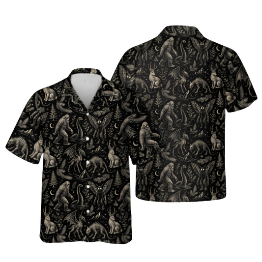 Bigfoot Gothic Black Hawaiian Shirt Mens, Bigfoot Sasquatch Hawaiian Shirt HE0805
