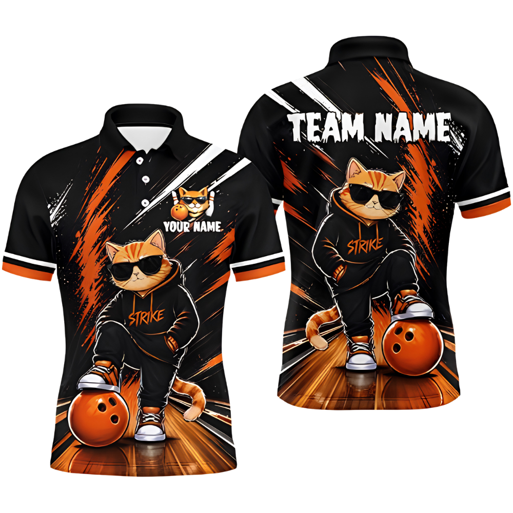 Cool Cat Custom Mens Bowling Polo Shirt, Custom Cat Bowling Team Shirt BZ0877