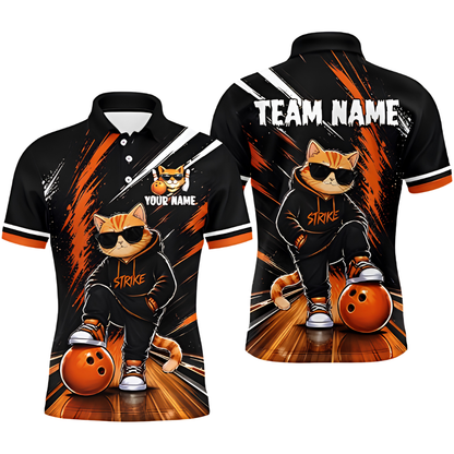 Cool Cat Custom Mens Bowling Polo Shirt, Custom Cat Bowling Team Shirt BZ0877