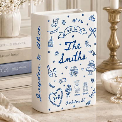 Custom Wedding Storyboard Ceramic Book Vase, Custom Wedding Book Vase WD0622