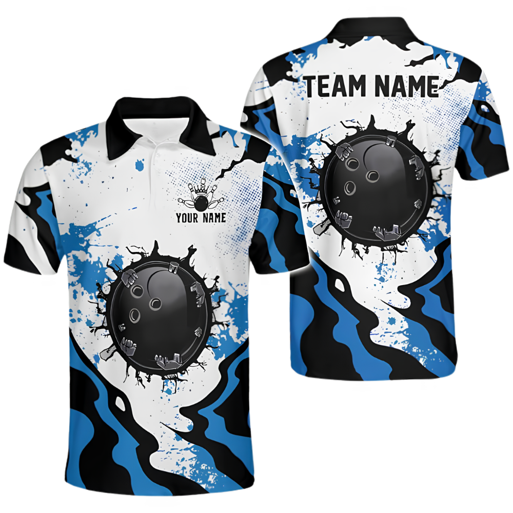 Custom Team Cracked Ball Red White Bowling Polo Shirt For Men, Custom Bowling Team Shirts BZ0667