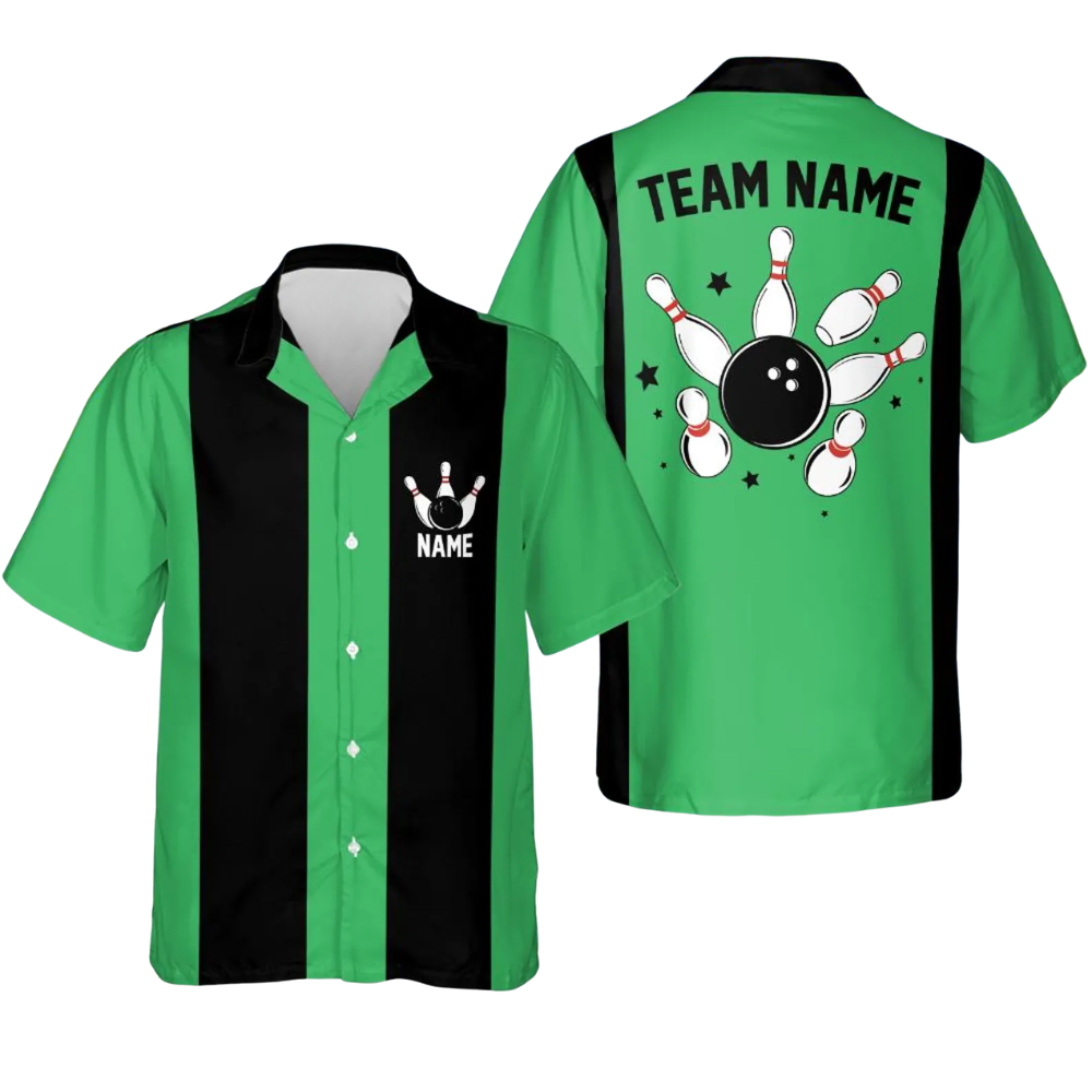 Custom Vintage Black Green Bowling Hawaiian Shirt Men, Custom Vintage Team Bowling Shirt BE0230