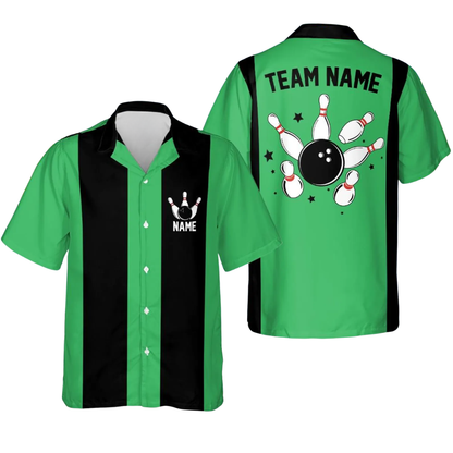 Custom Vintage Black Green Bowling Hawaiian Shirt Men, Custom Vintage Team Bowling Shirt BE0230