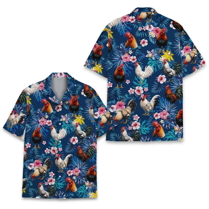 Chicken Rooster Tropical Hawaiian Shirt For Men, Rooster Lover Hawaiian Shirt HE0718