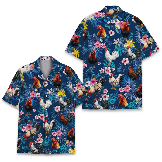 Chicken Rooster Tropical Hawaiian Shirt For Men, Rooster Lover Hawaiian Shirt HE0718