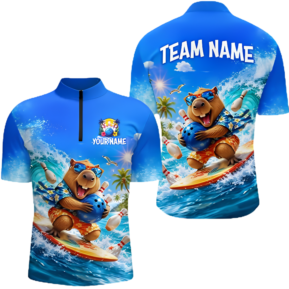Custom Funny Capybara Beach Bowling Jersey For Men, Custom Capybara Team Bowling Shirt BZ1004