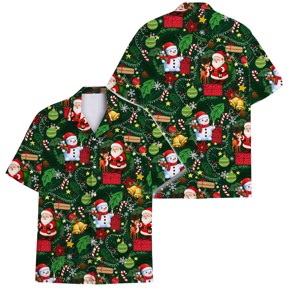 Santa Snowman Hawaiian Shirt Green And Red, Christmas Hawaiian Shirt HE0855