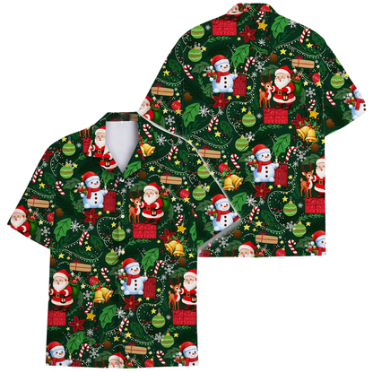 Santa Snowman Hawaiian Shirt Green And Red, Christmas Hawaiian Shirt HE0855