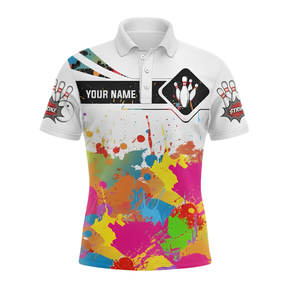 Custom Mens Colorfull White Bowling Polo Shirt, Custom Team Multicolor Bowling Shirts BZ0544