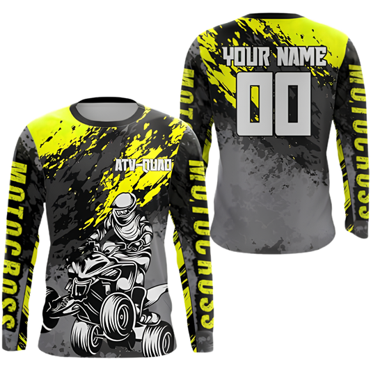 Mens Custom Black ATV Racing Yellow Long Sleeve Motocross Jerseys, Custom ATV Dirt Bike Shirts MZ0129