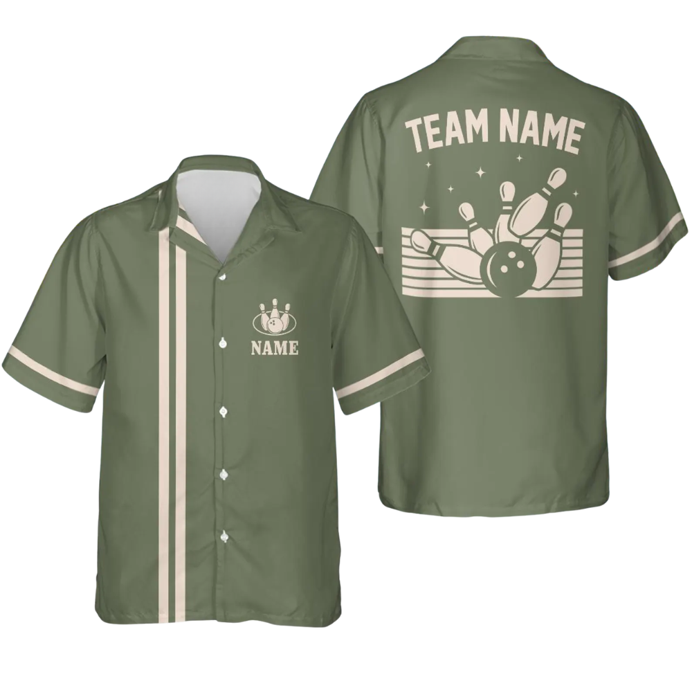 Custom Vintage Mens Sage Green Bowling Hawaiian Shirt, Custom Vintage Bowling Team Shirts BE0229