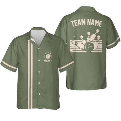 Custom Vintage Mens Sage Green Bowling Hawaiian Shirt, Custom Vintage Bowling Team Shirts BE0229