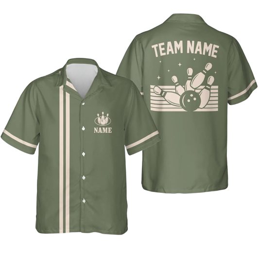 Custom Vintage Mens Sage Green Bowling Hawaiian Shirt, Custom Vintage Bowling Team Shirts BE0229