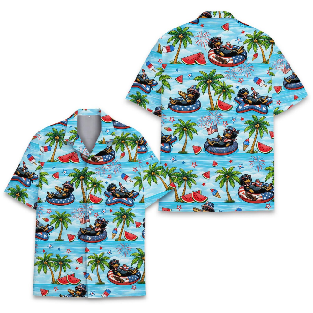 Dachshund USA Flag Beach Hawaiian Shirt For Men Women, Dachshund Patriotic Hawaiian Shirts HE0717