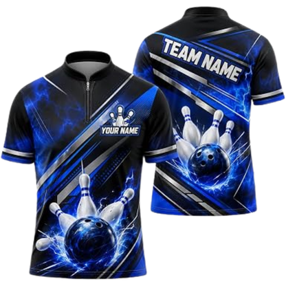 Custom Team Blue Lighting Bowling Jersey For Men, Custom Bowling Shirt BZ0947