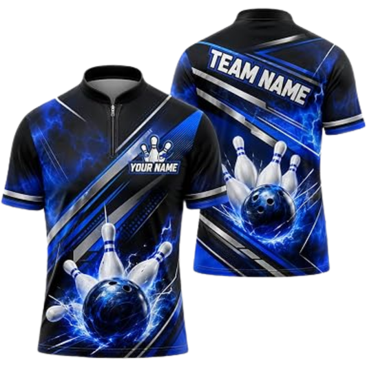 Custom Team Blue Lighting Bowling Jersey For Men, Custom Bowling Shirt BZ0947