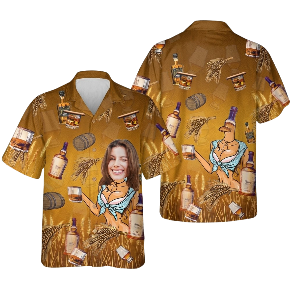 Custom Funny Face Whiskey Hawaiian Shirt For Men Women, Custom Photo Whiskey Hawaiian Shirts HE0518