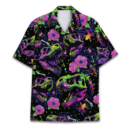 Dinosaur Skeleton Floral Hawaiian Shirt For Men, Skull Dinosaur Hawaiian Shirt HE0624