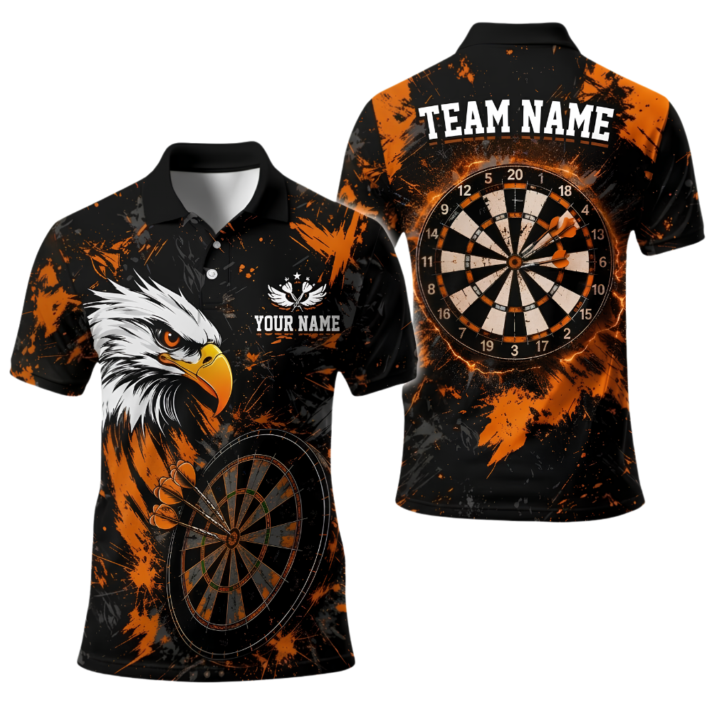 Custom Eagle Darts Men Polo Shirt Black Orange, Custom Eagle Darts Team Shirt DE0120