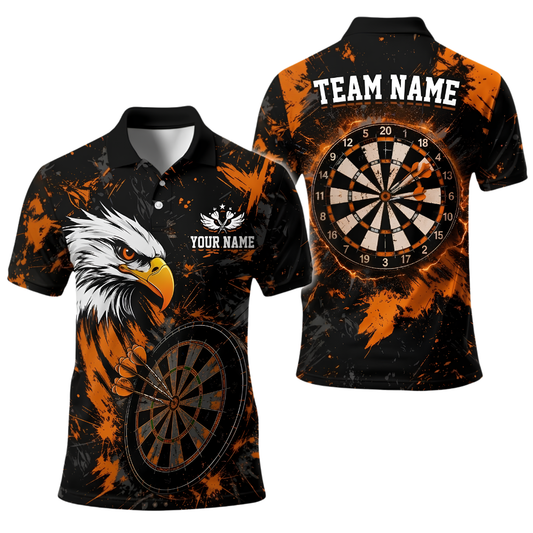 Custom Eagle Darts Men Polo Shirt Black Orange, Custom Eagle Darts Team Shirt DE0120