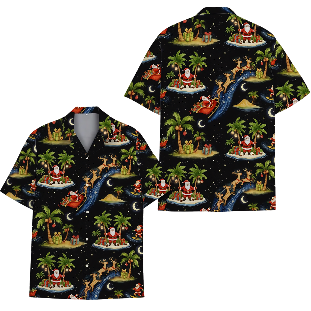 Santa Tropical Black Hawaiian Shirt For Men Women, Christmas Hawaiian Shirt HE0866