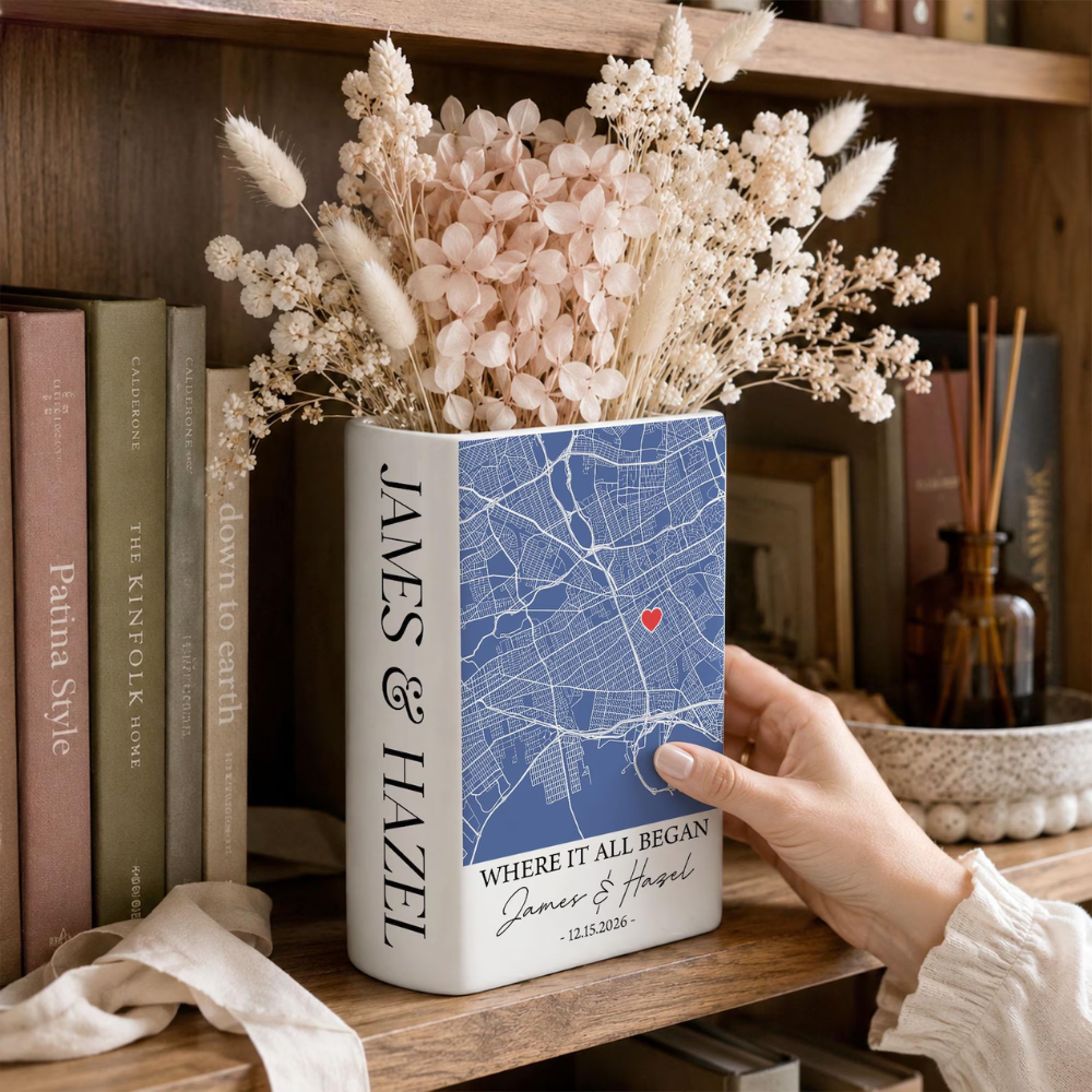 Where It All Began Custom Coordinates Wedding Book Ceramic Vase, Custom Location Wedding Book Vase WD0640