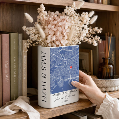 Where It All Began Custom Coordinates Wedding Book Ceramic Vase, Custom Location Wedding Book Vase WD0640