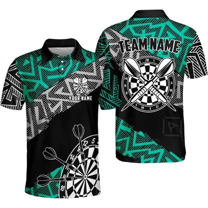 Custom Team Zigzag Black Cyan Men's Dart Polo Shirt, Custom Dart Team Shirts DZ0100