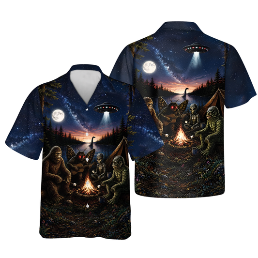 Bigfoot Alien UFO Hawaiian Shirt For Men, Sasquatch Space Hawaiian Shirt HE0804