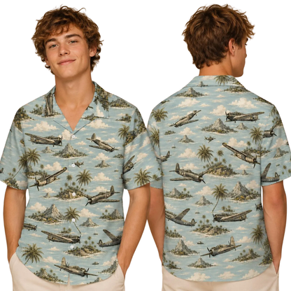 WWII Fighter Tropical Hawaiian Shirt For Men, Aircraft Hawaiian Shirt For Veteran HE0615