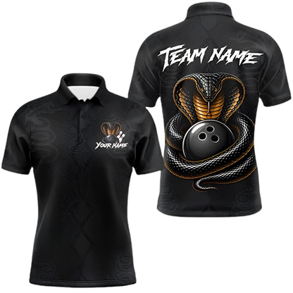 Cobra Snake Custom Mens Black Bowling Polo Shirt, Custom Snake Bowling Team Shirt BZ0886