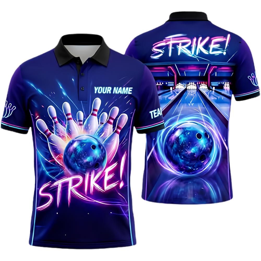 Custom Team Neon Strike Bowling Polo Shirt For Men, Custom Bowling Team Shirt BZ0875