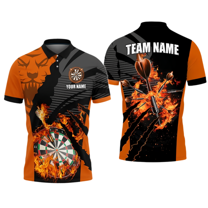 Custom Flame Orange Flame Darts Polo Shirt Men, Custom Tiger Team Dart Shirts DZ0152