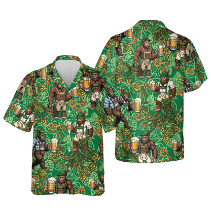 Oktoberfest Bigfoot Green Men's Hawaiian Shirt, Sasquatch Oktoberfest Hawaiian Shirt HE0630