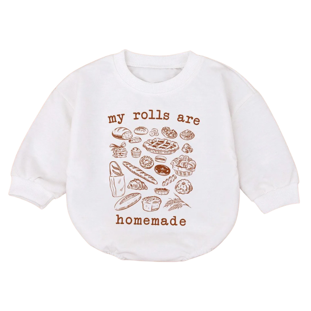 My Rolls Are Homemade Baby Bread Lover Romper Sweatshirt, Baby Thanksgiving Romper Sweatshirt BB0172