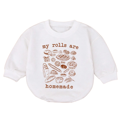 My Rolls Are Homemade Baby Bread Lover Romper Sweatshirt, Baby Thanksgiving Romper Sweatshirt BB0172